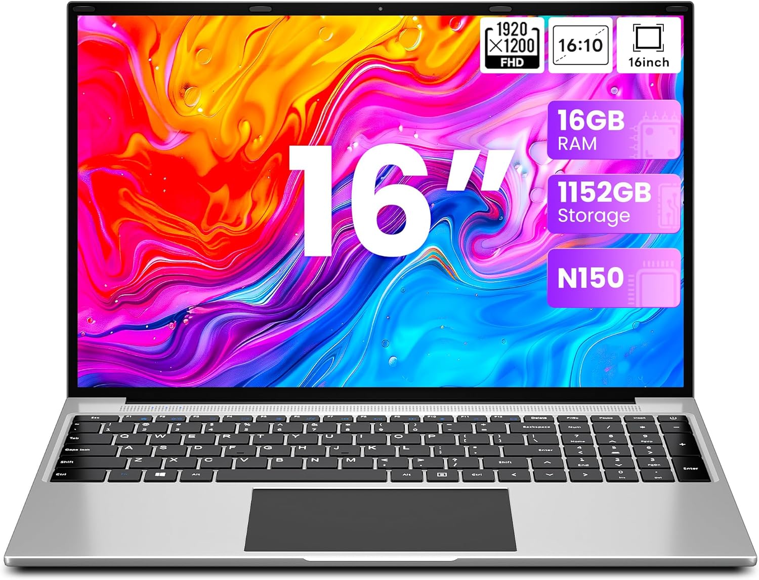 Лаптоп jumper 16 инча IPS 1920x1200, Intel N150 (3.6 GHz), 16GB RAM 1TB SSD + 128GB eMMC, 2 стерео високоговорителя, USB...