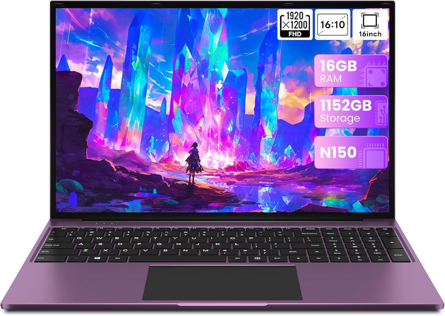 Лаптоп jumper 16 инча IPS 1920 x 1200, Intel N150 (3.6 GHz), 16GB RAM 1TB SSD + 128GB eMMC, 2 стерео високоговорителя, U...