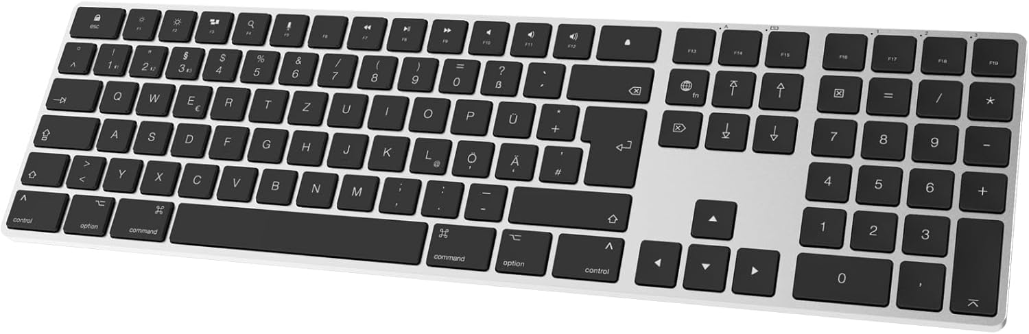 KB-K2-SV-DE Безжична Bluetooth клавиатура с алуминий за Mac, нисък профил и тихи клавиши за множество устройства, съвмес...