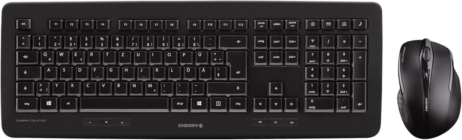 Комплект безжична клавиатура и мишка CHERRY DW 5100, швейцарско разположение (QWERTZ), 2.4GHz безжична, Plug & Play,...