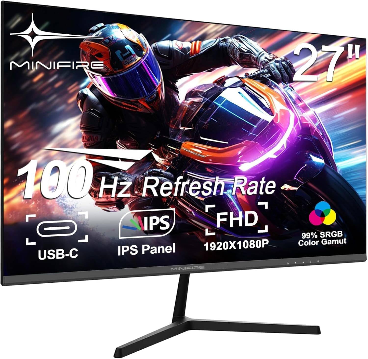 Minifire - Монитор 27-инчов екран с безрамков дизайн, IPS, 100Hz, USB Type-C, FHD(1080P), sRGB110%, 300 нита, FreeSync, ...