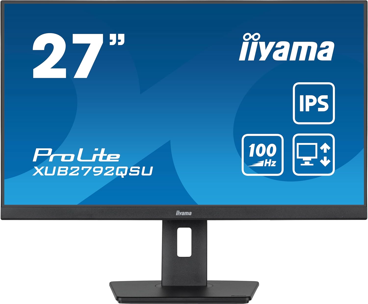 iiyama Prolite XUB2792QSU-B6, 68.5 см, 27-инчов IPS LED монитор, WQHD, 100Hz, HDMI, DP, USB 3.2, FreeSync, регулиране на...