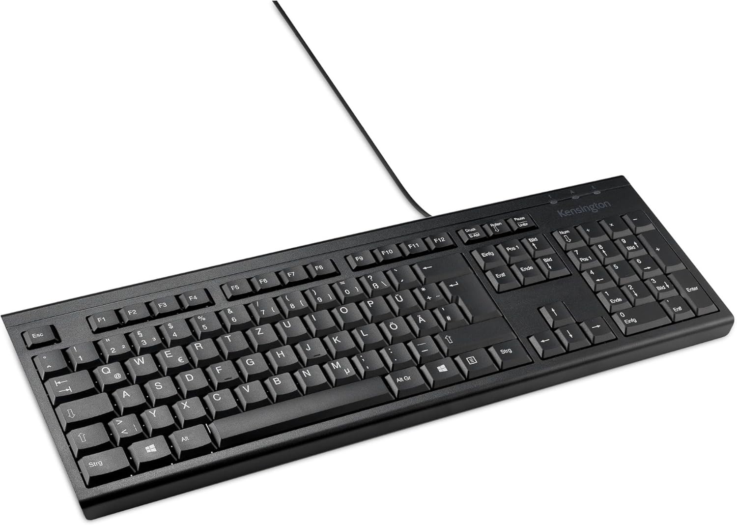 Kensington KB100 EQ кабелна клавиатура, QWERTZ, съвместима с Windows и Mac OS, тънък дизайн, водоустойчива, корпус и кла...
