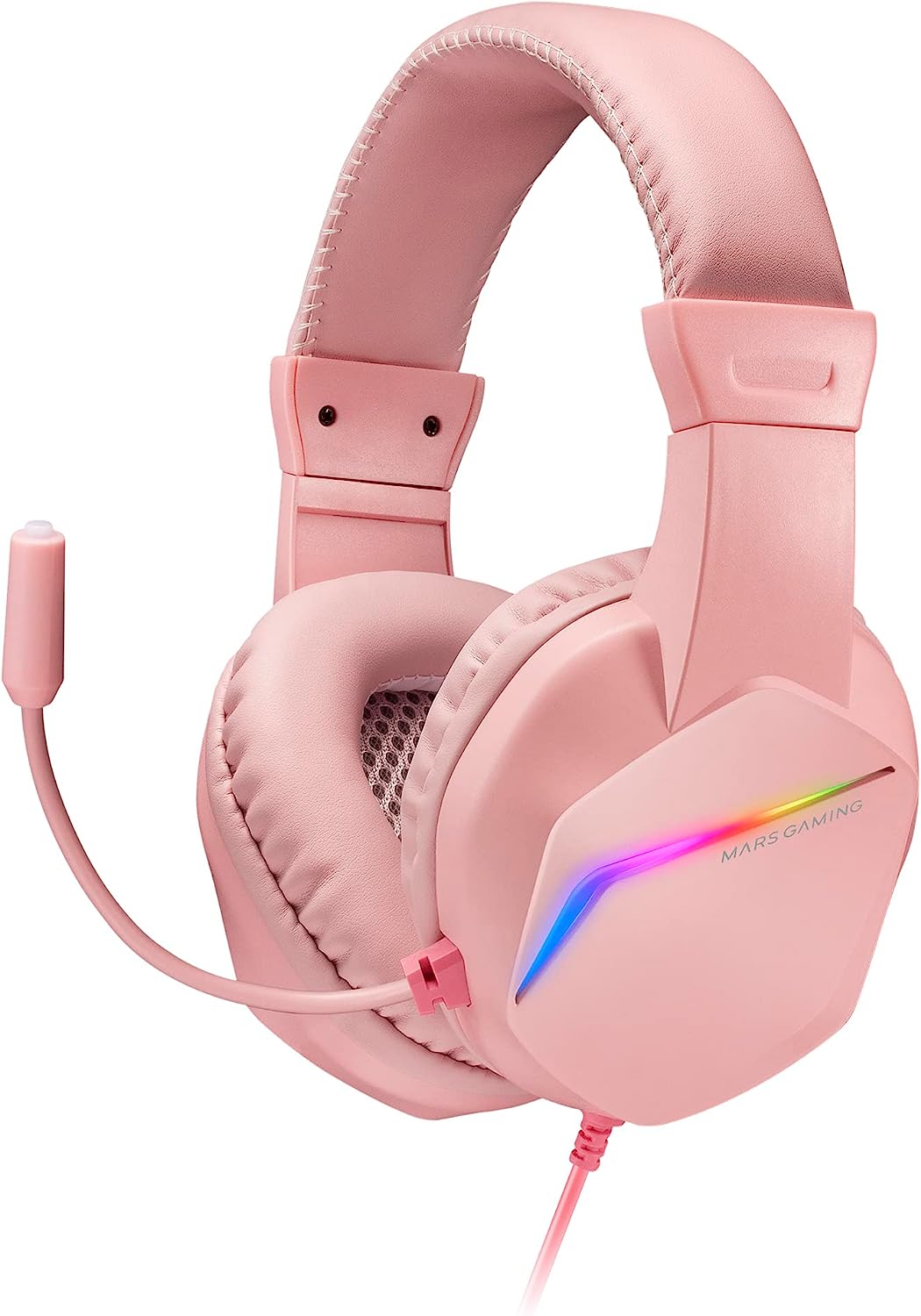 Геймърски слушалки Mars Gaming MH122P, Boom микрофон, Шумопотискане, FRGB подсветка, Розови