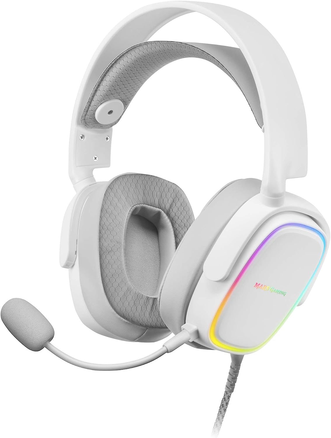 Геймърски слушалки Mars Gaming MHAXW, RGB подсветка, Разкачащ се микрофон, Бели