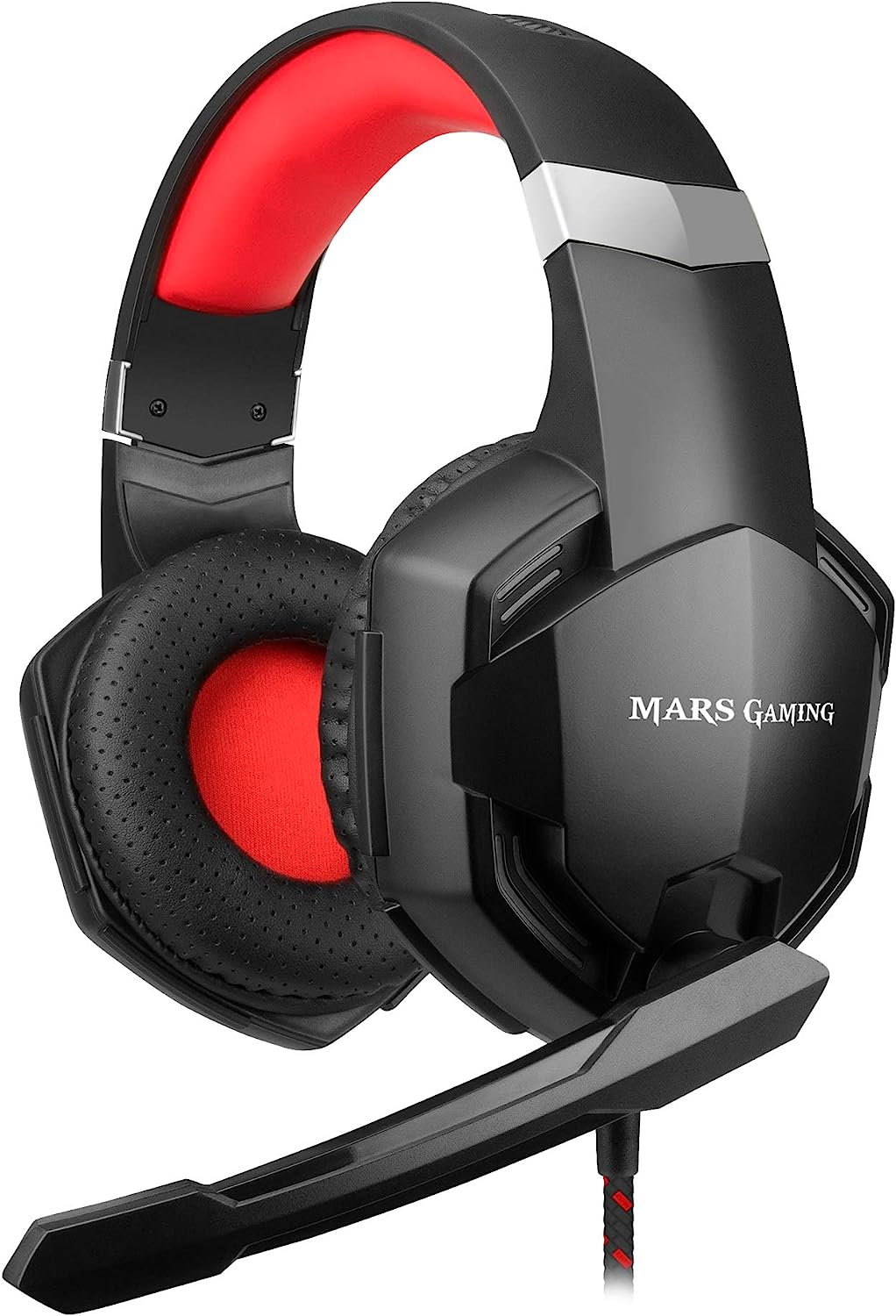 Геймърски слушалки Mars Gaming MHX, Boom микрофон, 50мм SuperBass драйвери, Шумопотискане, Черни с червено