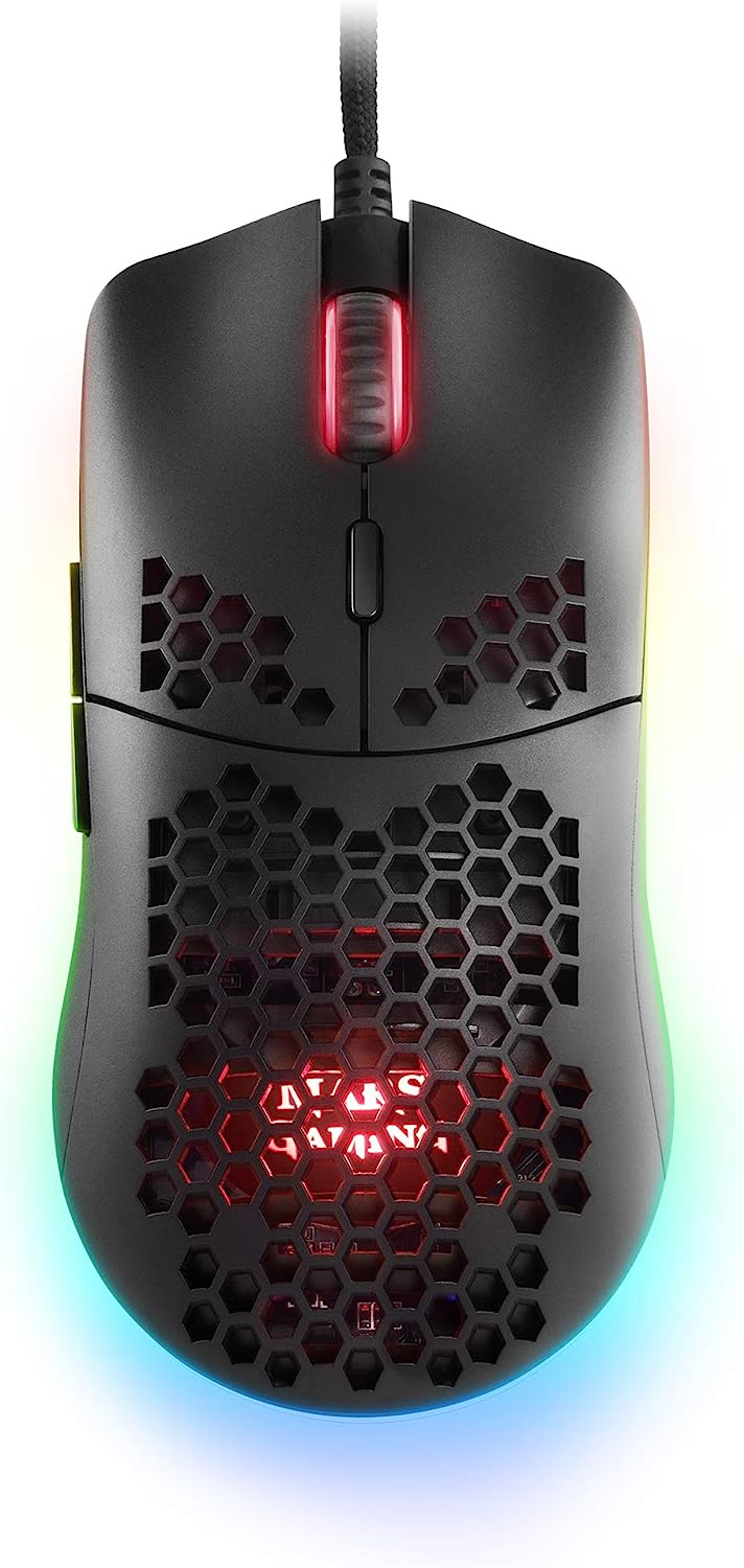 Геймърска мишка Mars Gaming MMAX, 12400 DPI, Оптична, 7 бутона, RGB подсветка, Ултралека - 69гр., Черна