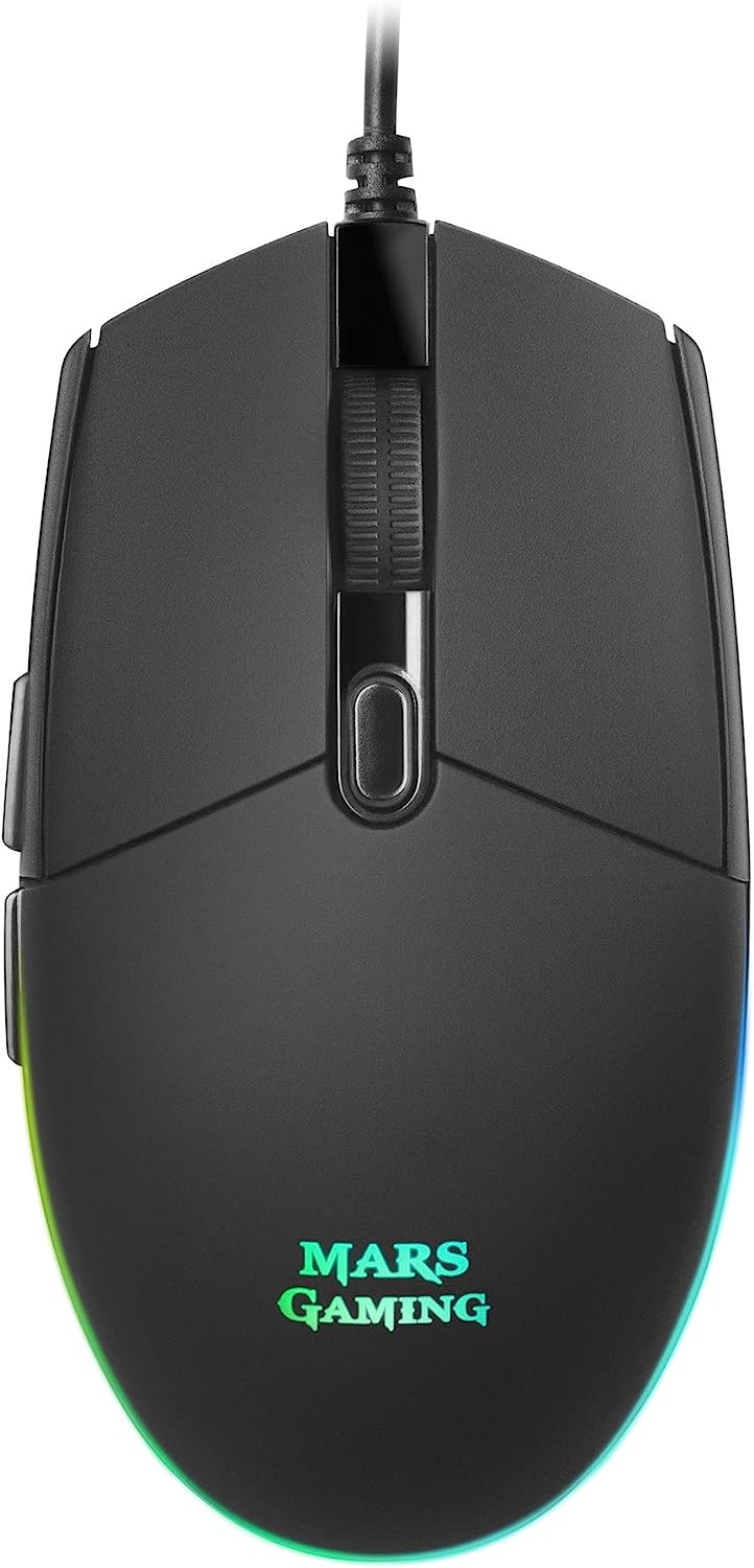 Геймърска мишка Mars Gaming MMG, 3200 DPI, Оптична, 6 бутона, RGB подсветка, Лек дизайн, USB, Черна