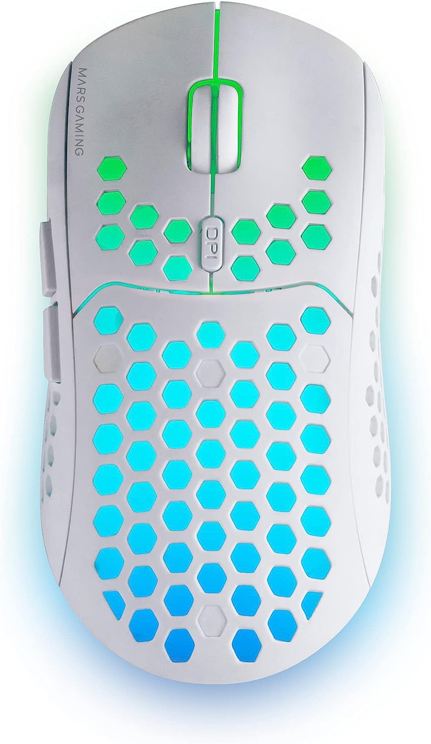 Безжична геймърска мишка Mars Gaming MMW3, 3200 DPI, Оптична, 6 бутона, RGB подсветка, Дизайн с отвори, Бяла