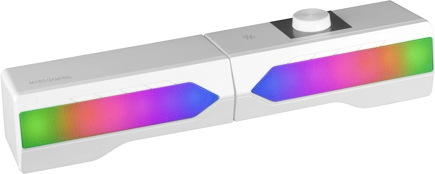 Саундбар Mars Gaming MSDUO, 2в1 дизайн, 15W, RGB подсветка, Bluetooth, 3.5мм жак, Бял