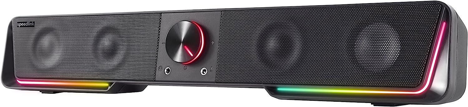 Саундбар Speedlink Gravity SL-830200-BK, 12W RMS, RGB подсветка, 2x 3.5мм, USB, Bluetooth, Черен