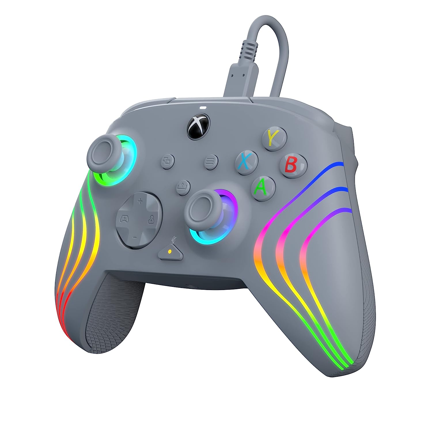 Геймърски контролер PDP Afterglow XBX Wave, Официално лицензиран от Xbox, RGB подсветка, USB-C, Сив