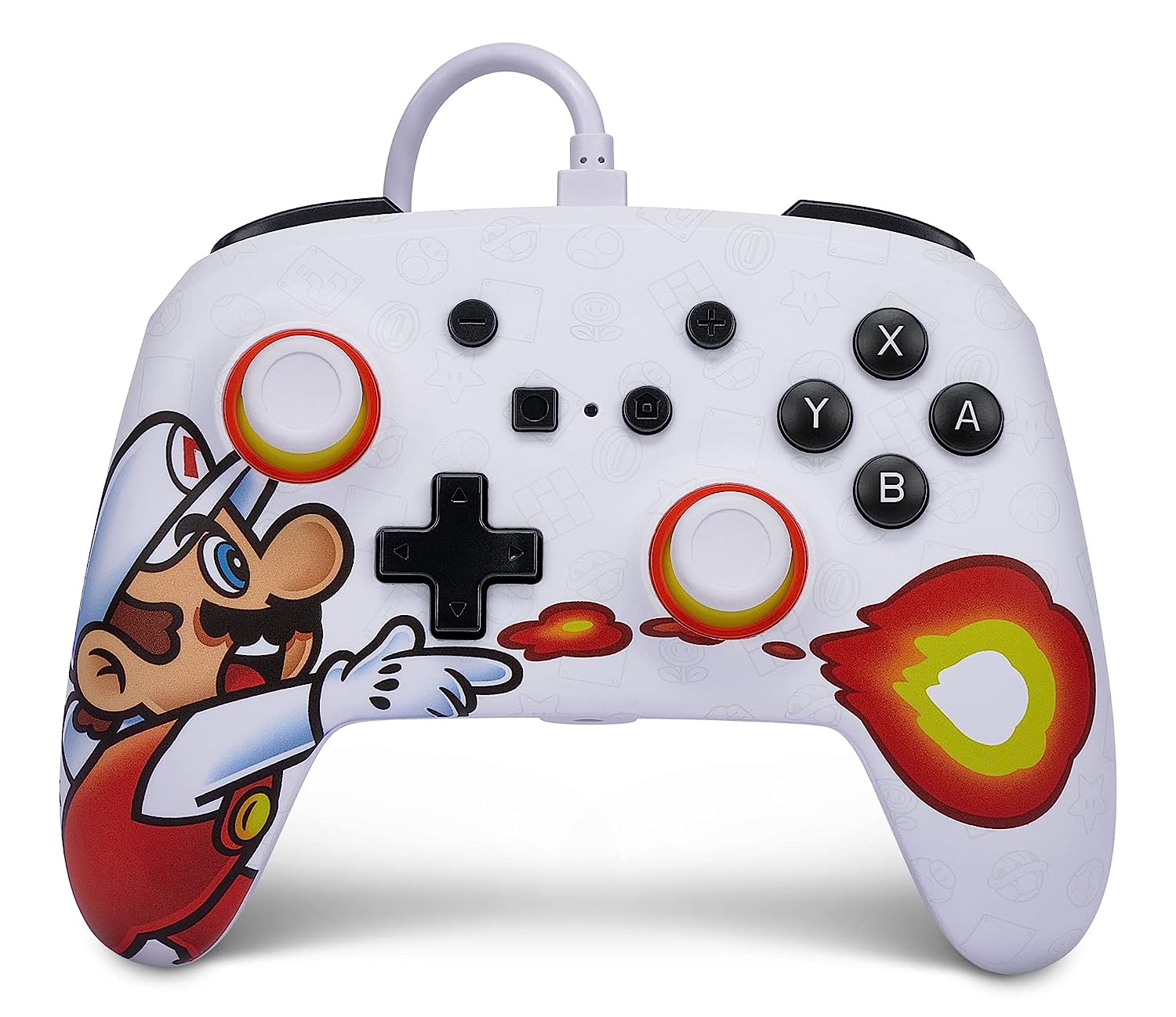 Геймърски контролер PowerA Enhanced, Лицензиран от Nintendo Switch, Fireball Mario дизайн, 3.5мм жак за слушалки
