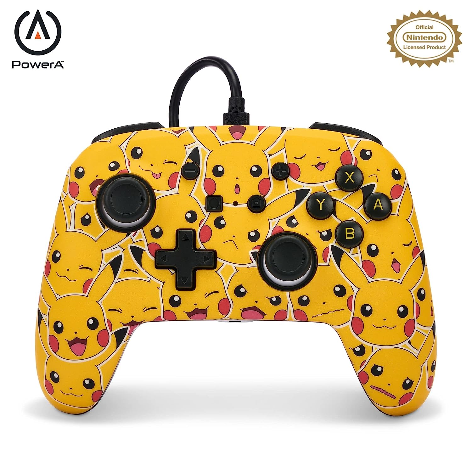 Геймърски контролер PowerA Enhanced, Лицензиран от Nintendo Switch, Pikachu Electric дизайн, 3.5мм жак за слушалки