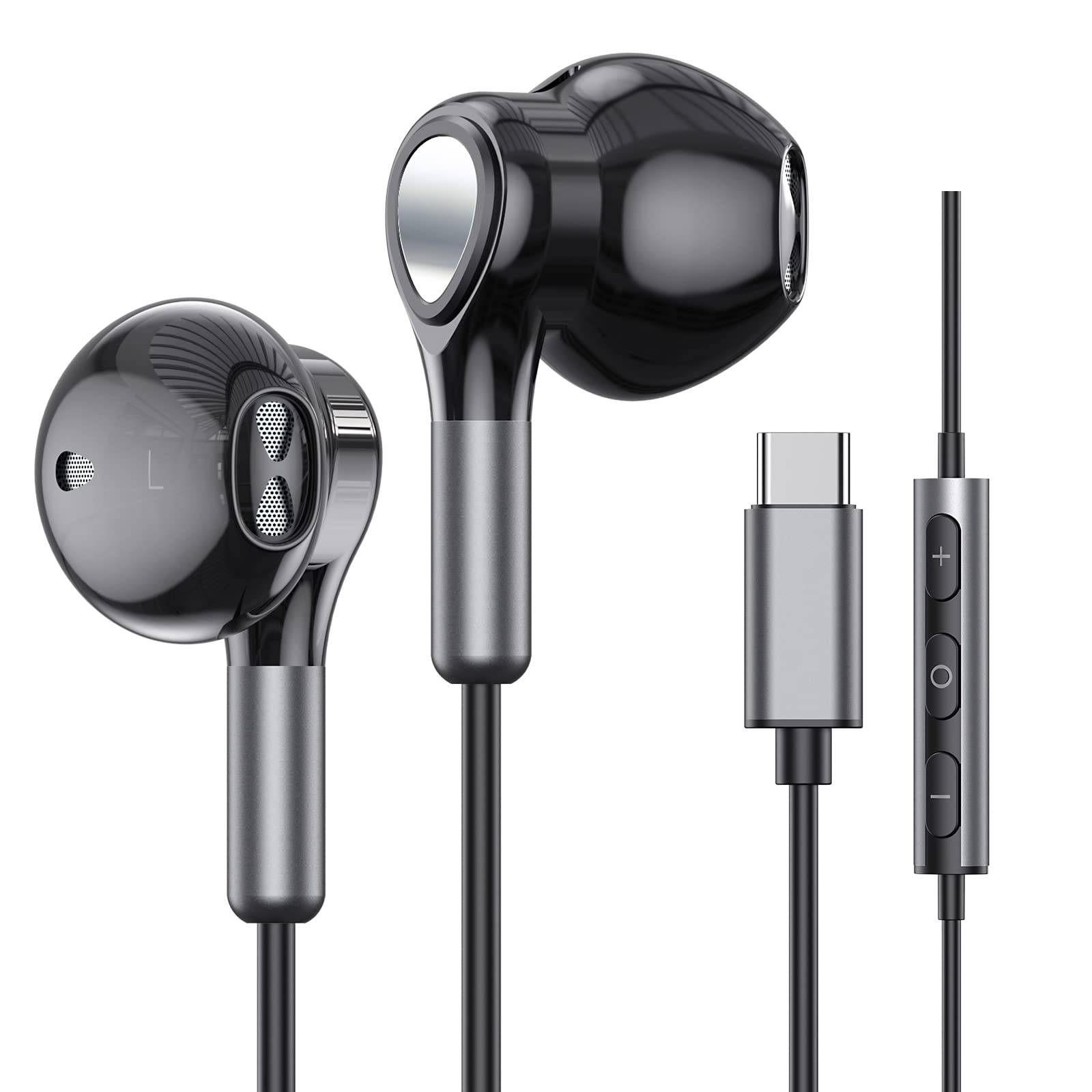 Слушалки с кабел BENEWY ME542, Подходящи за Samsung, Вградени в кабела контроли, USB Type C, Черен цвят