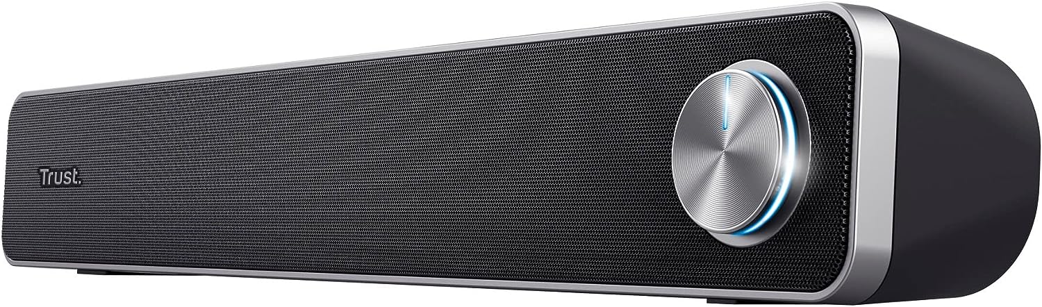Саундбар Trust Leto, 6 W RMS, 1.4 м дължина на кабел, 3.5мм жак, USB, LED подсветка, Черен