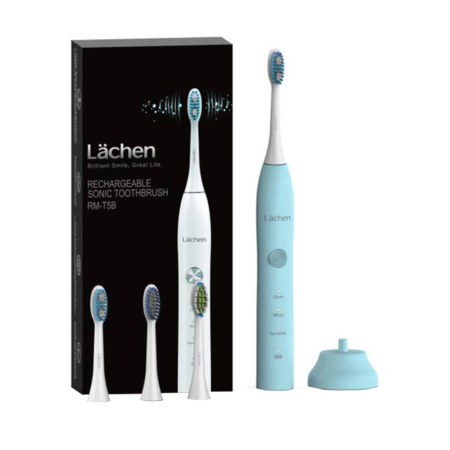 Електрическа четка за зъби Lächen RM-T5B, 3 режима, Таймер, 3 вида глави, 3W, До 4 седмици с едно зареждане, Синя