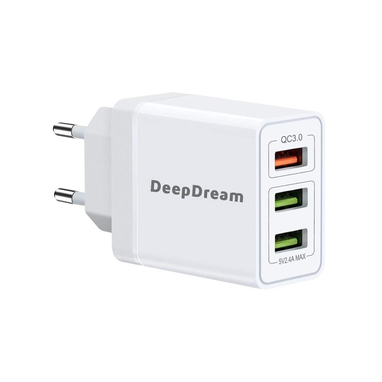 Зарядно устройство DeepDream D330WDE, 18 W, 3 изхода - USB 3.0, Бързо зареждане, Бяло