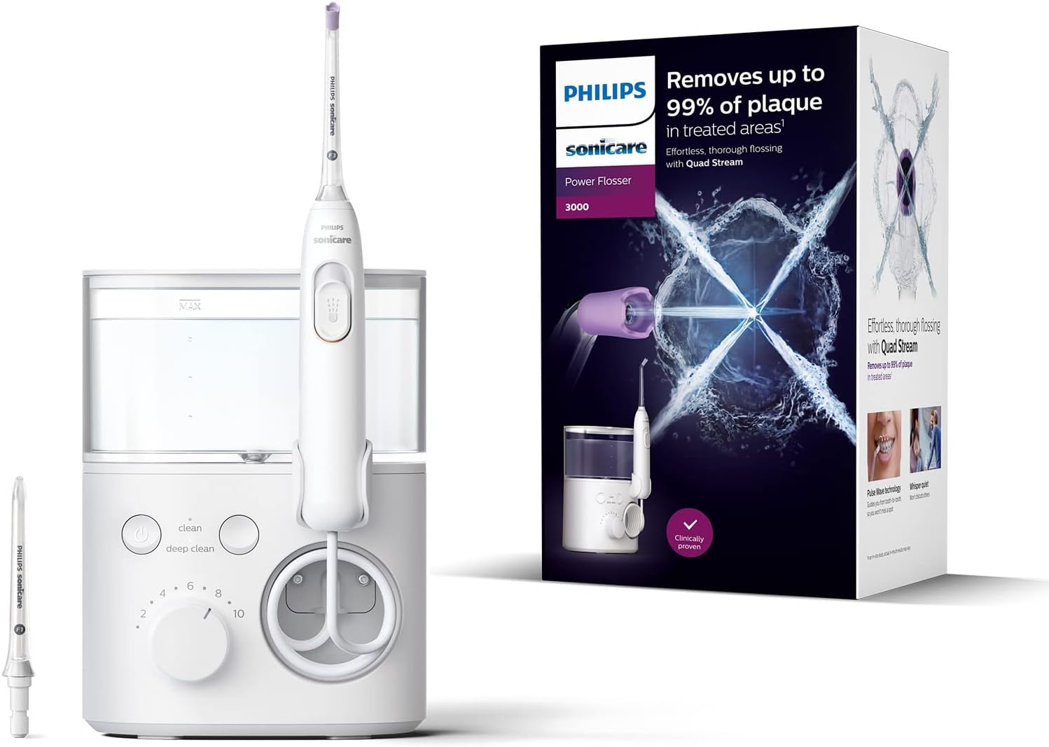 Електрически флосер Philips Sonicare Power Flosser 3000 HX3711/20, 500 мл, 2 реима, 10 степени, С технология Quad Stream