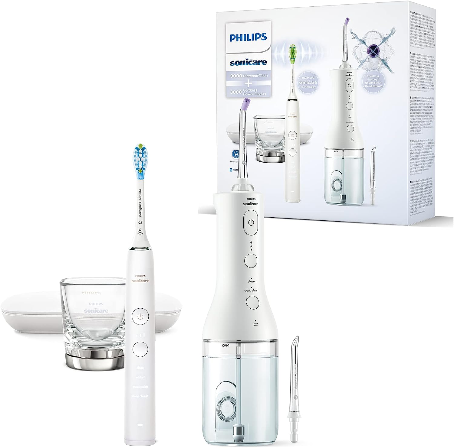 Комплект електрически флосер и електрическа четка за зъби Philips Sonicare HX3866/41, Бели