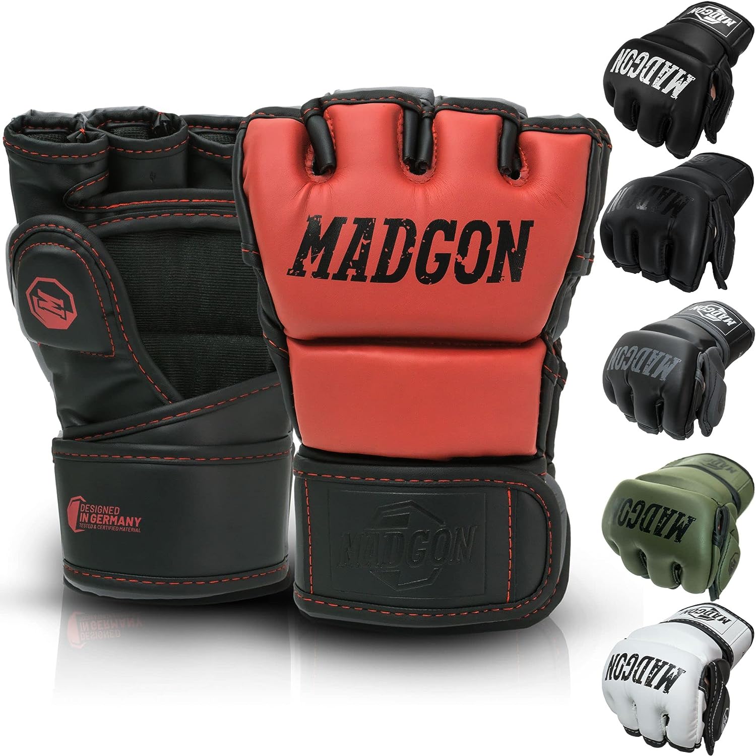 MMA ръкавици за смесени бойни изкуства MADGON, Размер M (16 - 19 см обиколка на ръката), Изкуствена кожа, Червени