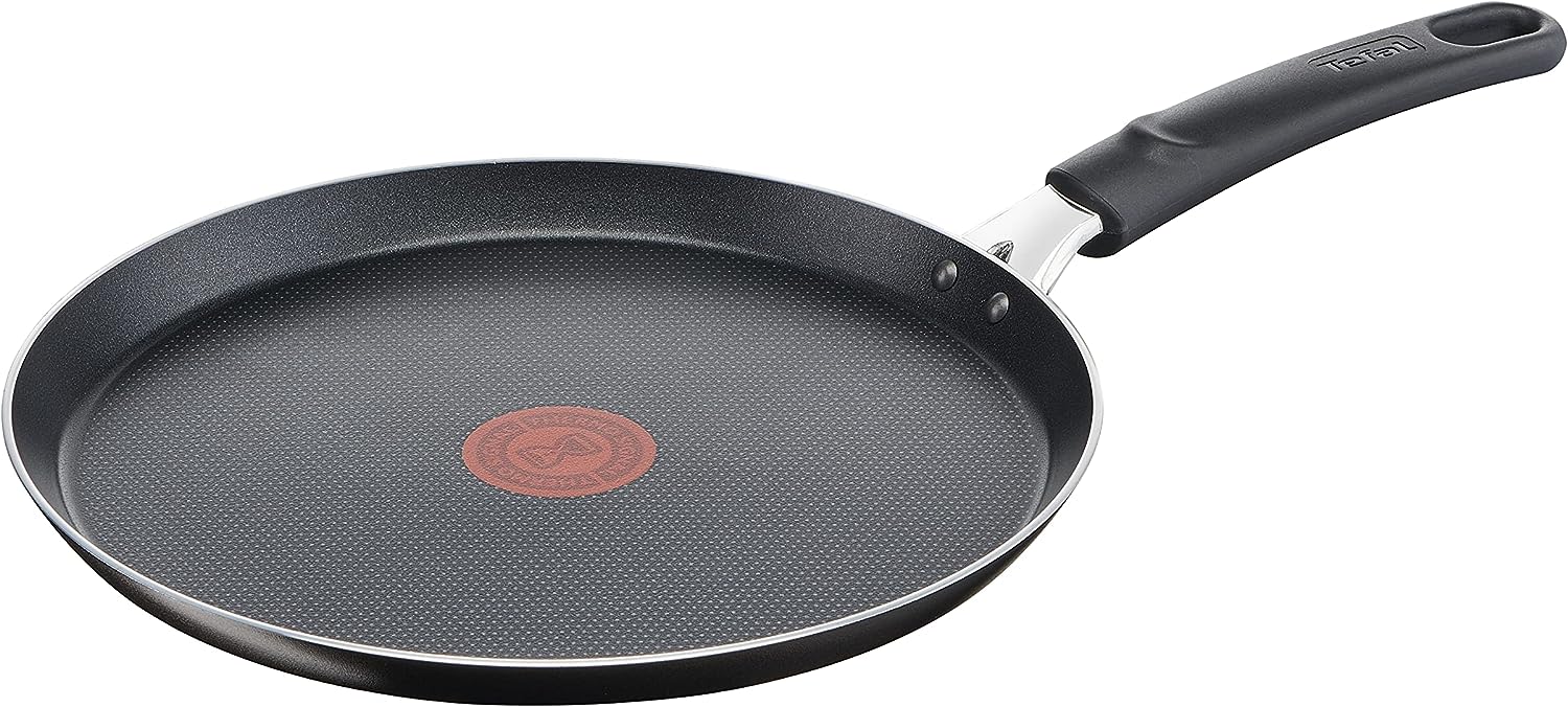 Тиган Tefal B55509, 25см диаметър, Незалепващо покритие, Термичен сигнал, Лесно почистване, Стабилна база, Плитък, Черен