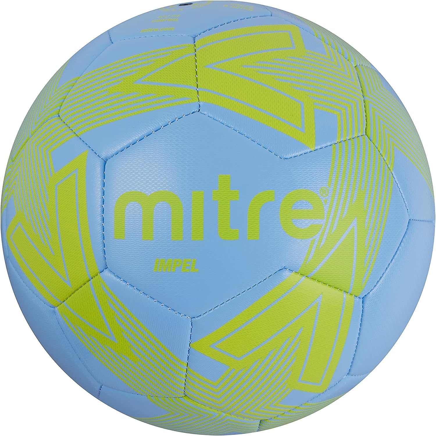 Футболна топка Mitre Impel, Размер 5 EU, Подходяща за тревни площи, Висока издръжливост, Синя със зелено