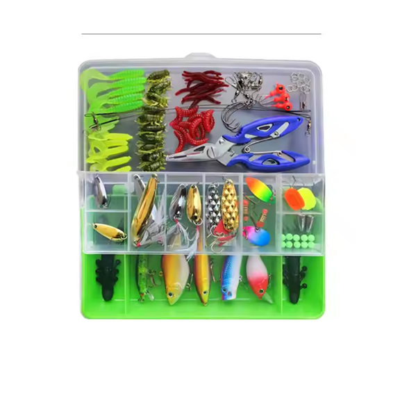 Комплект 101 части за риболов, блесна воблер червей кукички примамка