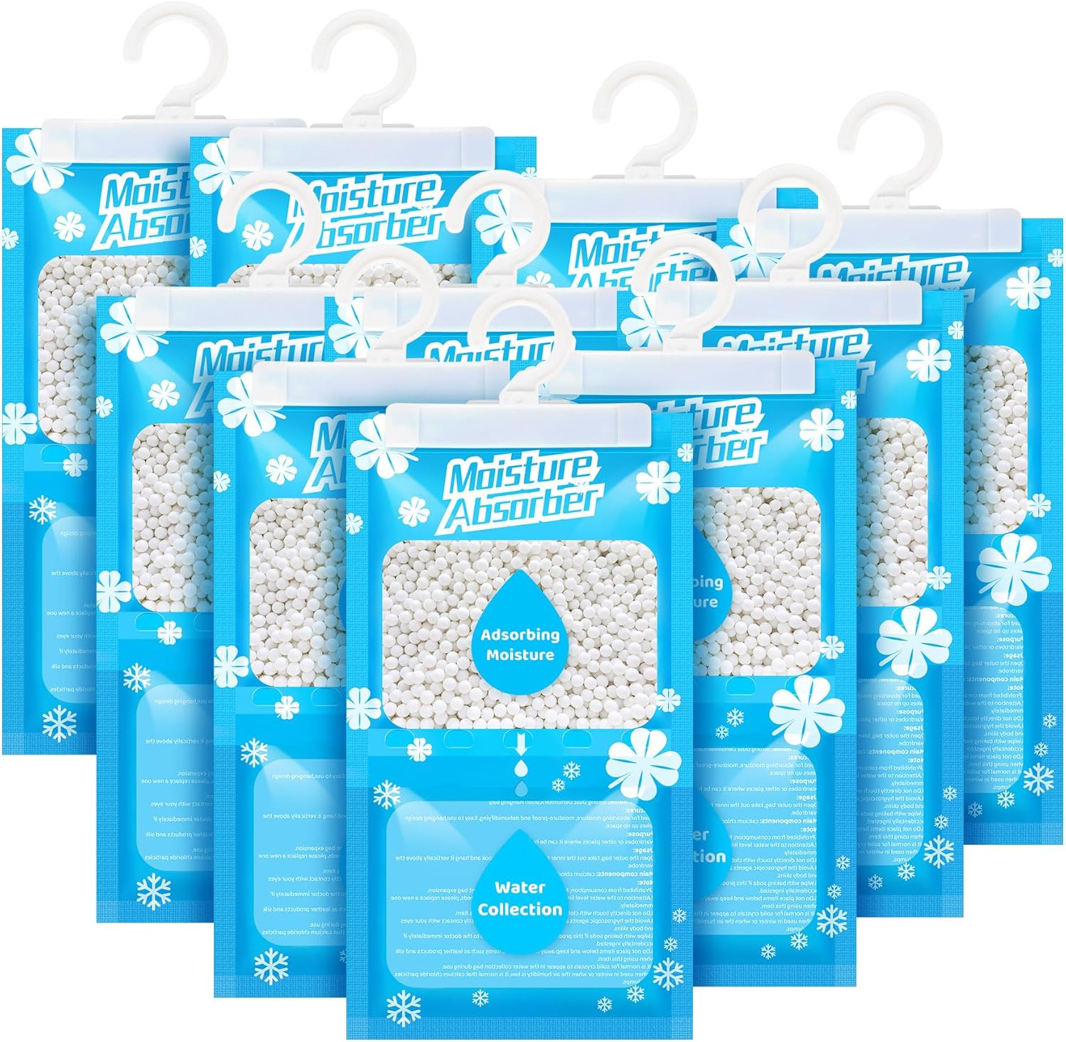 OMECO Висяща торба за обезвлажняване, влагоустойчива торба за еднократна употреба, 10 x 230 г гранули за обезвлажняване,...