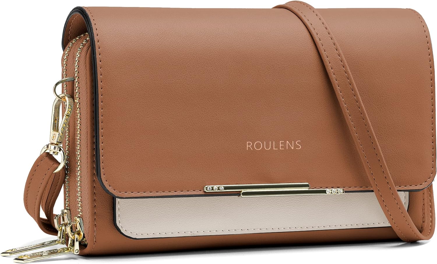 Малка дамска чанта за рамо Roulens, От висококачествена изкуствена кожа, 19.5 x 12 см, Кафява със сиво