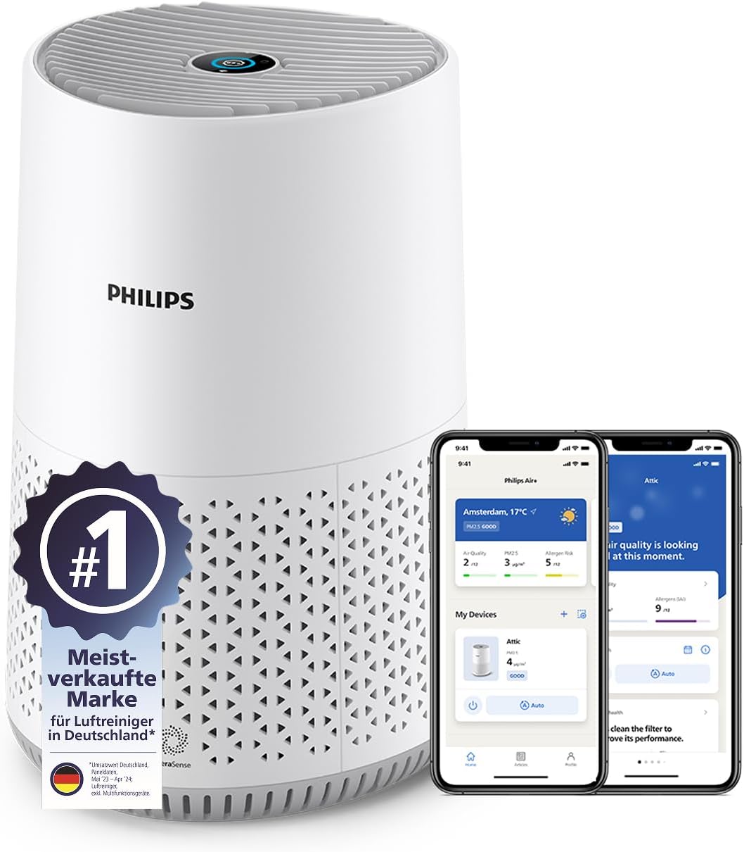 Пречиствател на въздух Philips серия 600, енергийно ефективен със смарт сензор, за страдащи от алергии, HEPA филтър прем...
