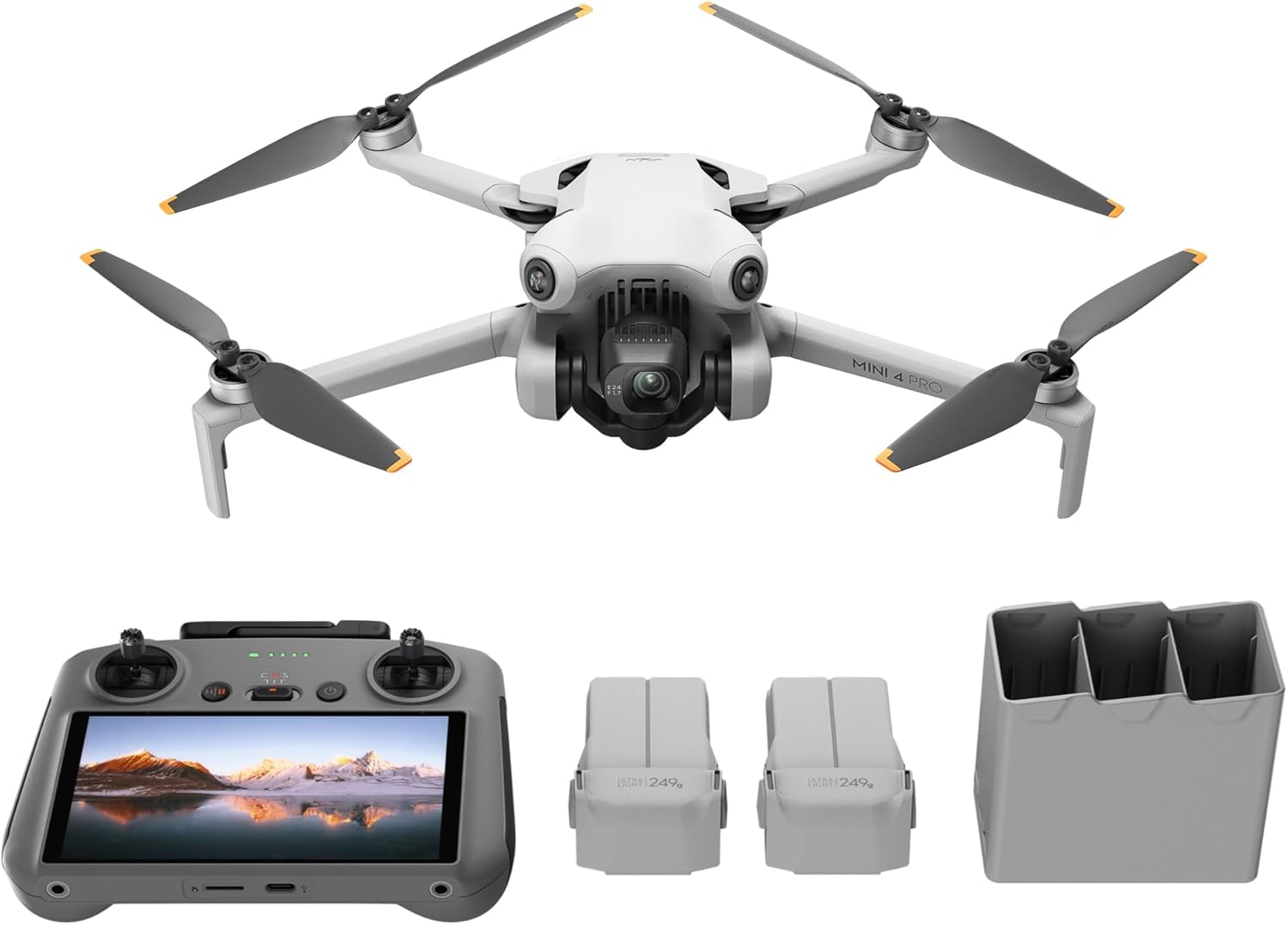 DJI Mini 4 Pro Fly More Combo с дистанционно управление DJI RC 2 (екранно дистанционно), сгъваем мини дрон с 4K камера, ...
