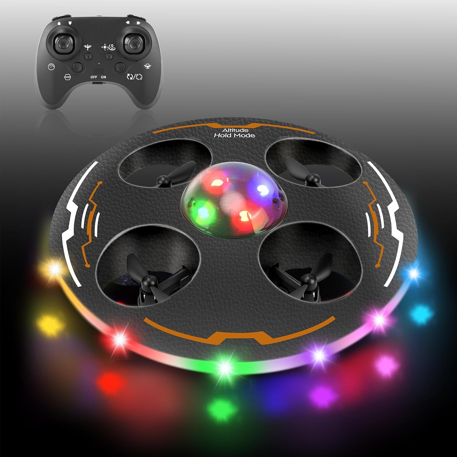 Мини дрон за деца, детски дрон за начинаещи UFO 360°, RC самолет играчка дрон с LED светлина, режим без глава, квадрокоп...