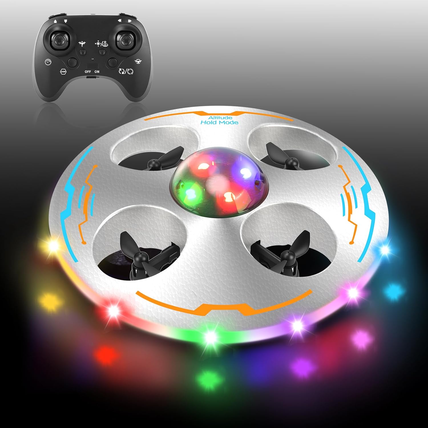 Мини дрон за деца, детски дрон за начинаещи UFO 360°, RC самолет играчка дрон с LED светлини, режим Headless, квадрокопт...