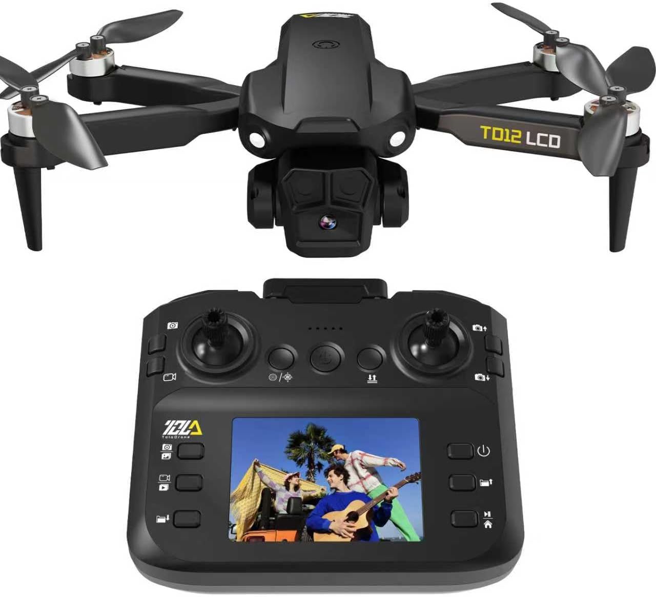 TD12LCD Дрон с камера за възрастни, Дронове с безчетков мотор и LCD екран, Предаване в реално време, Сгъваем квадрокопте...
