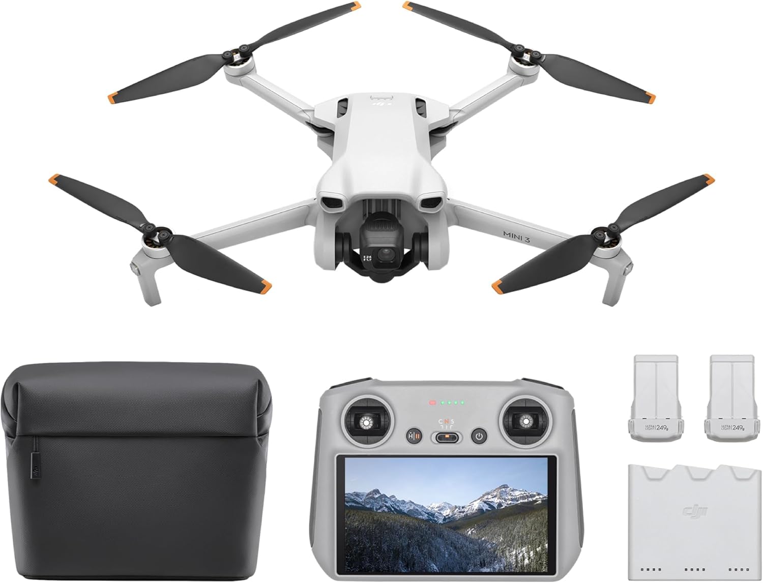 DJI Mini 3 Fly More Combo (DJI RC) - Ултралек сгъваем мини дрон с камера 4K HDR, до 114 минути полетно време (3 батерии)...