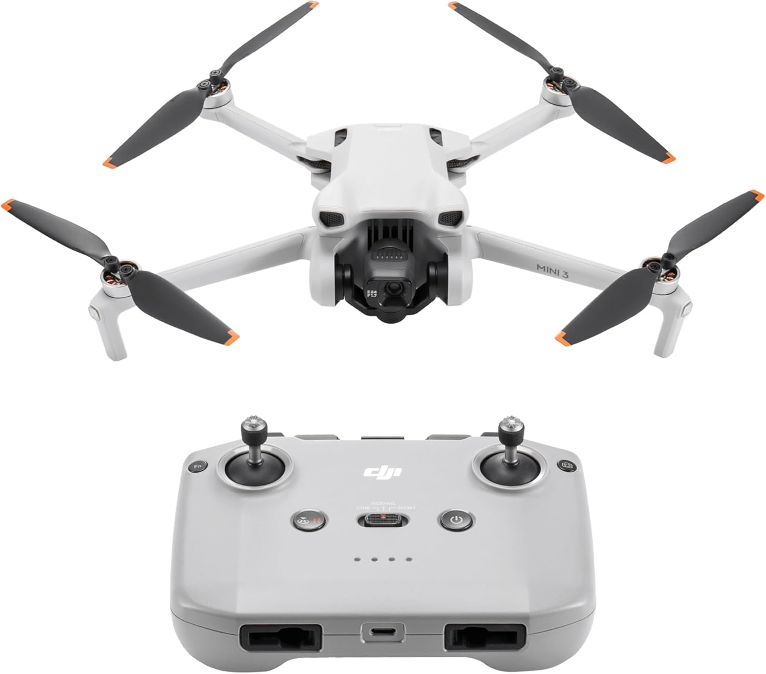 DJI Mini 3 Drone - Ултралек сгъваем 4K HDR дрон с видеокамера, тегло под 249 г, 38 мин. време на полет, реално вертикалн...