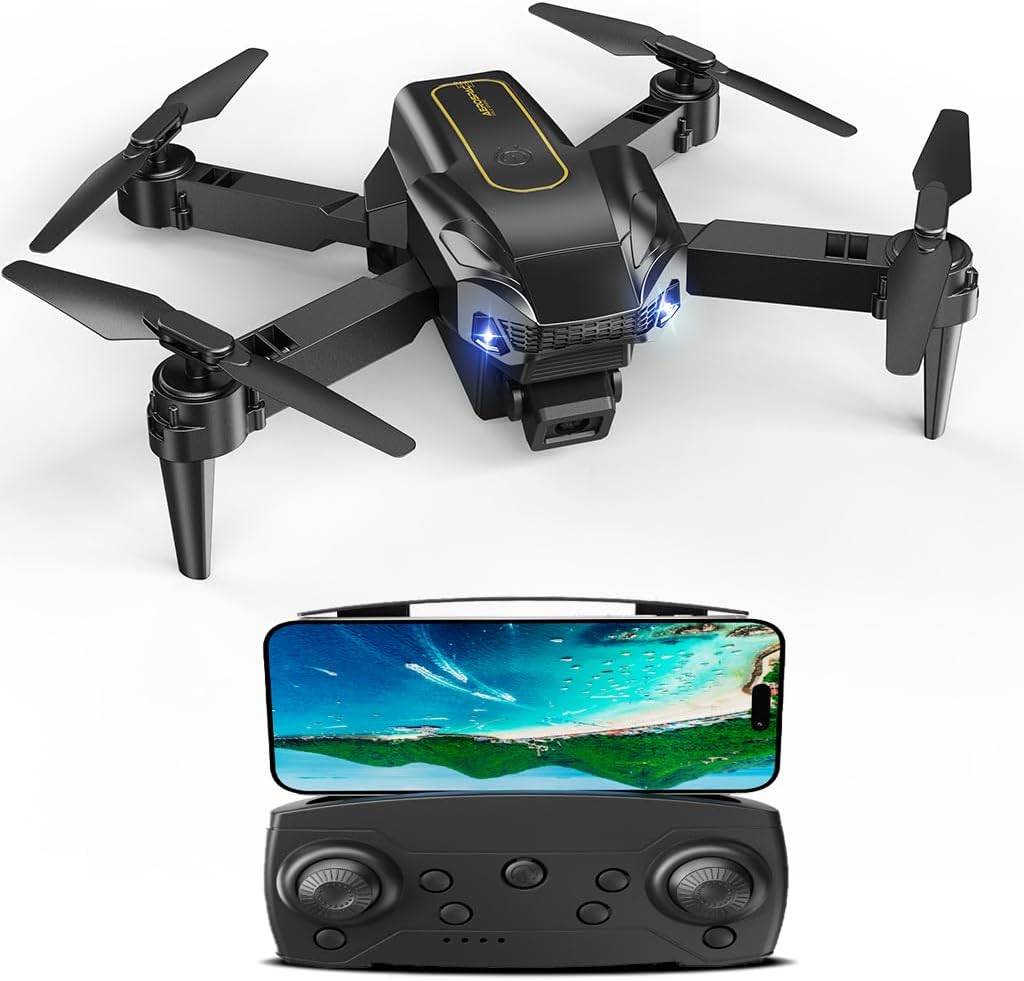 Дрон с камера 1080P, Мини дрон с камера за деца и възрастни, Режим на обръщане, 2 батерии, Дълго време на полет, Режим б...