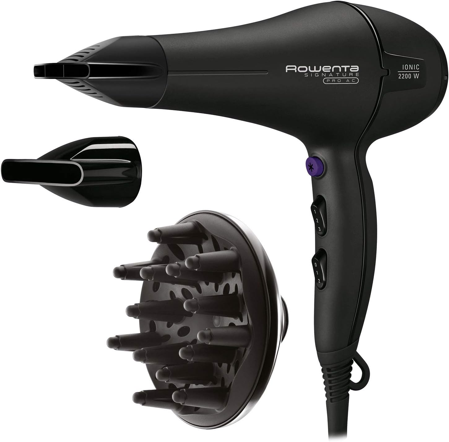 Сешоар Rowenta Signature Pro CV7840F0, 2200 W, 2 скорости и 3 настройки на температурата, Черен