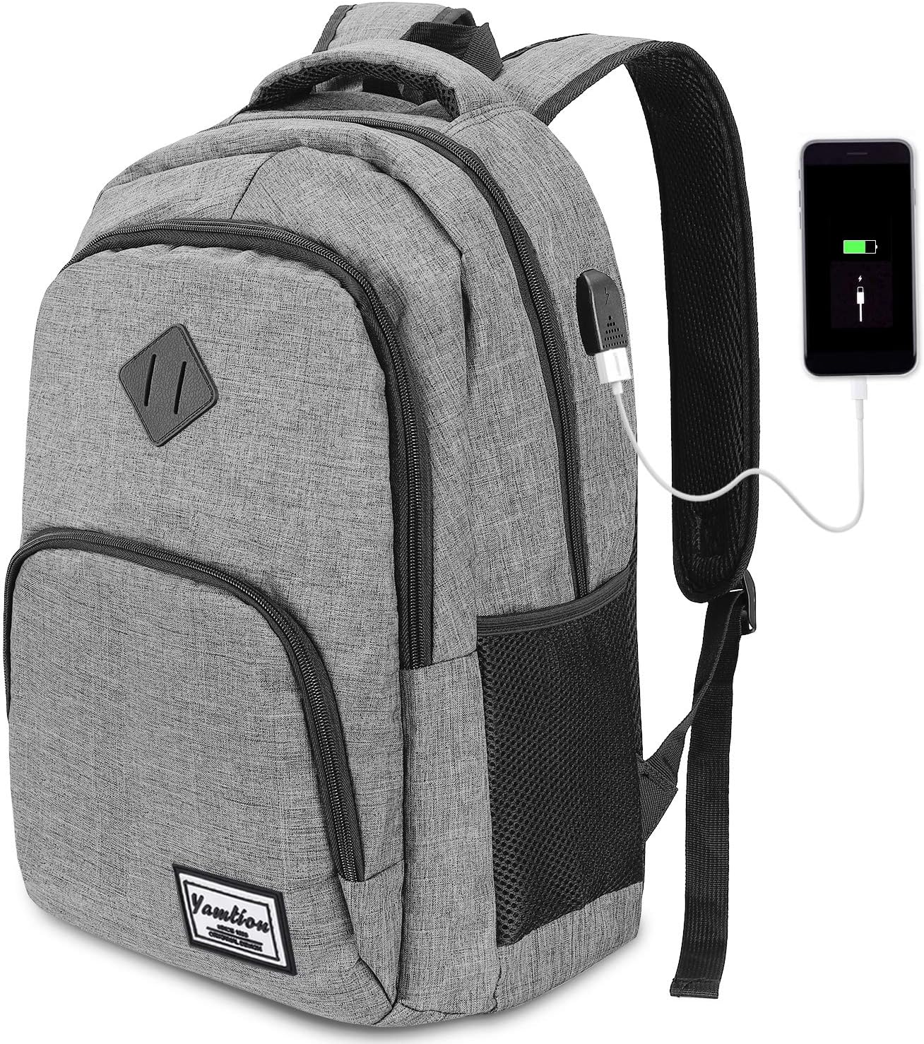 Мъжка раница YAMTION, 50 x 35 x 20 см, 35 литра, Водоустойчиво покритие, USB порт за зареждане, Дишаща материя, Сива