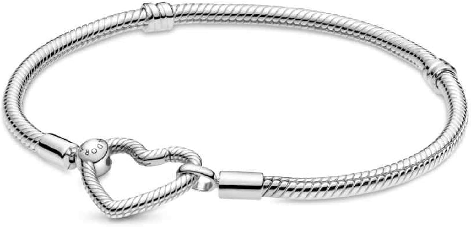 Дамска гривна Pandora, 18см, Със закопчалка сърце, 925 сребро, 3мм дебелина, Верижка тип змийска връзка, Идеален подарък