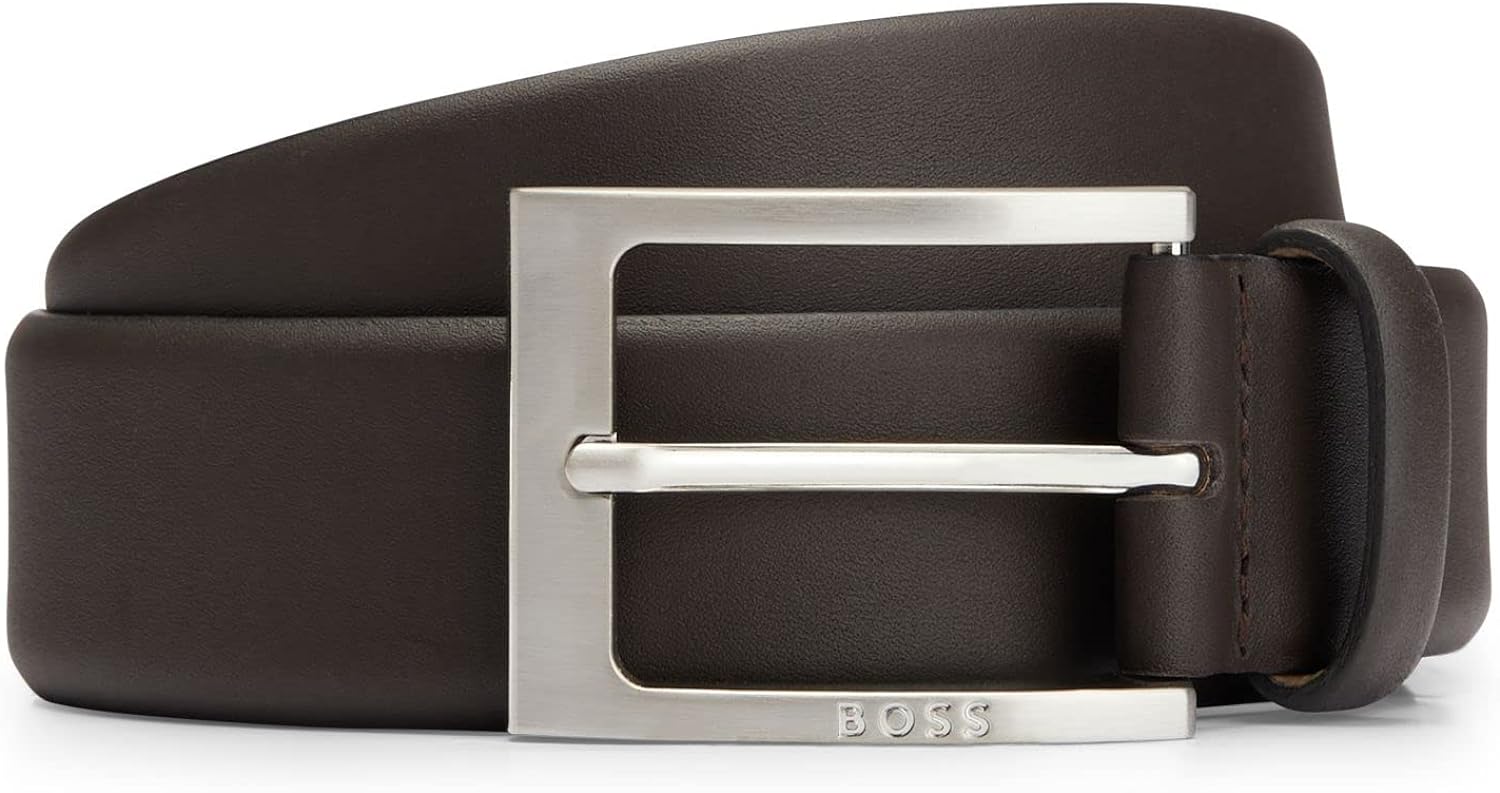 Мъжки колан HUGO BOSS Barnabie, 80 см дължина, 100% естествена Nappa кожа, 3.5 см ширина, Луксозен, Тъмнокафяв