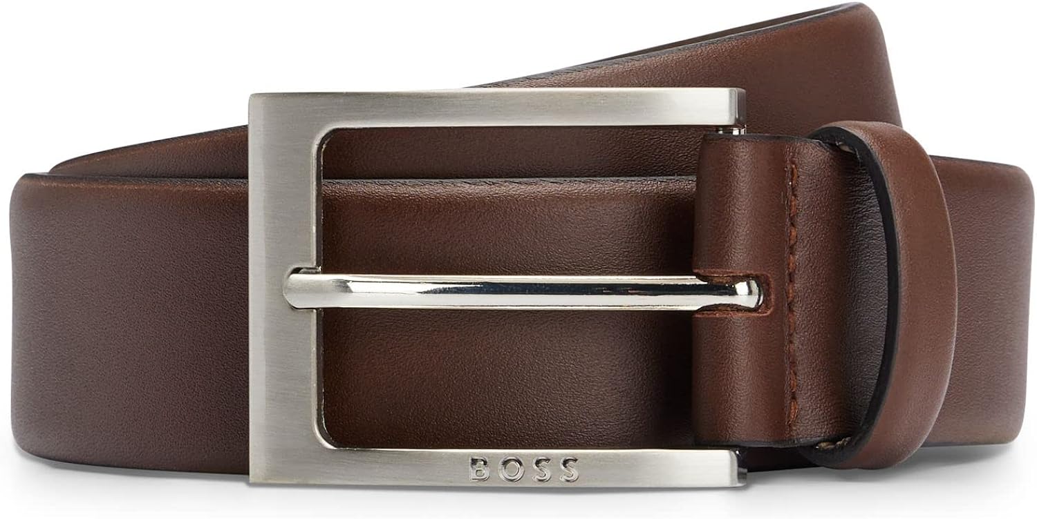 Мъжки колан HUGO BOSS Barnabie, 100 см дължина, 100% естествена Nappa кожа, 3.5 см ширина, Луксозен, Кафяв