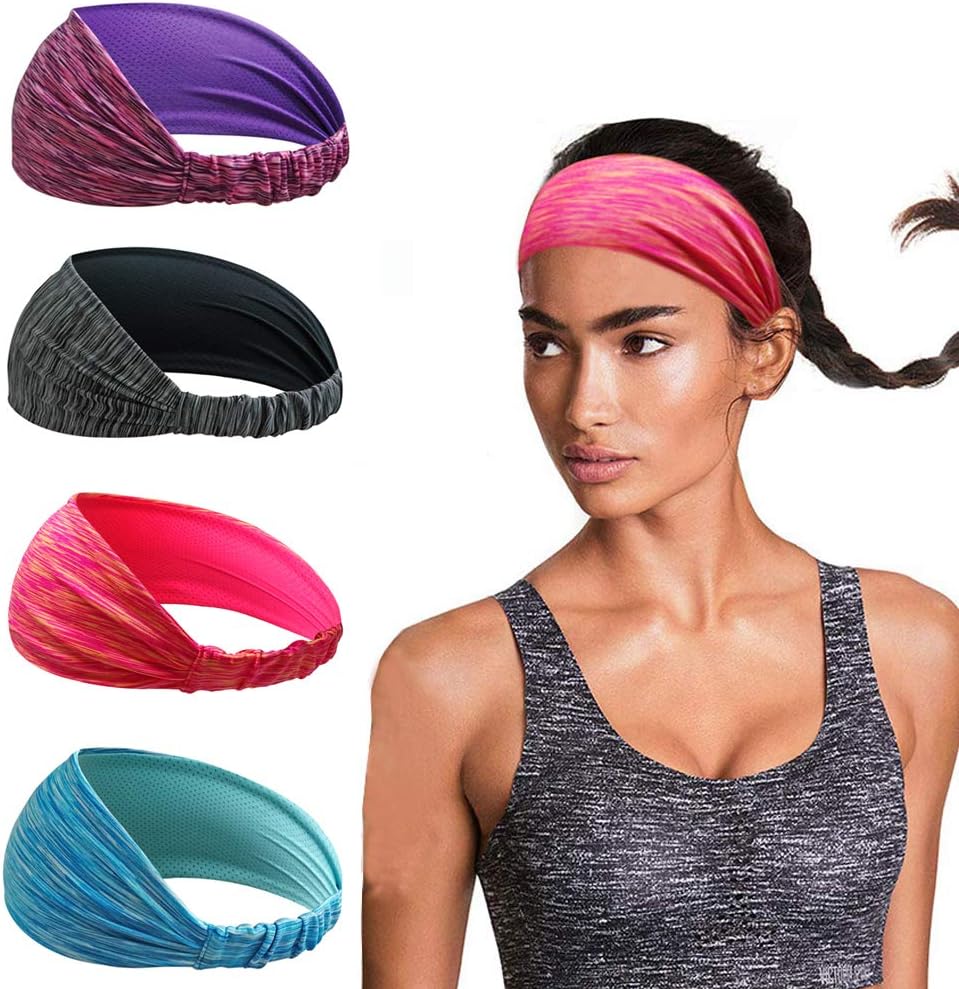 Комплект дамски спортни ленти за глава Linlook, Бързосъхнещи и еластични, Поглъщащи влага, Дишаща материя, 4 броя