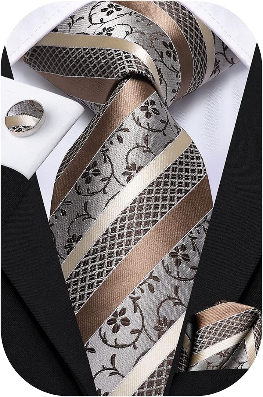 Мъжка вратовръзка Hi-Tie, 150см дължина, 8.5см ширина, 2x копчета за ръкавели, Кърпичка, Високо качество, Шарена