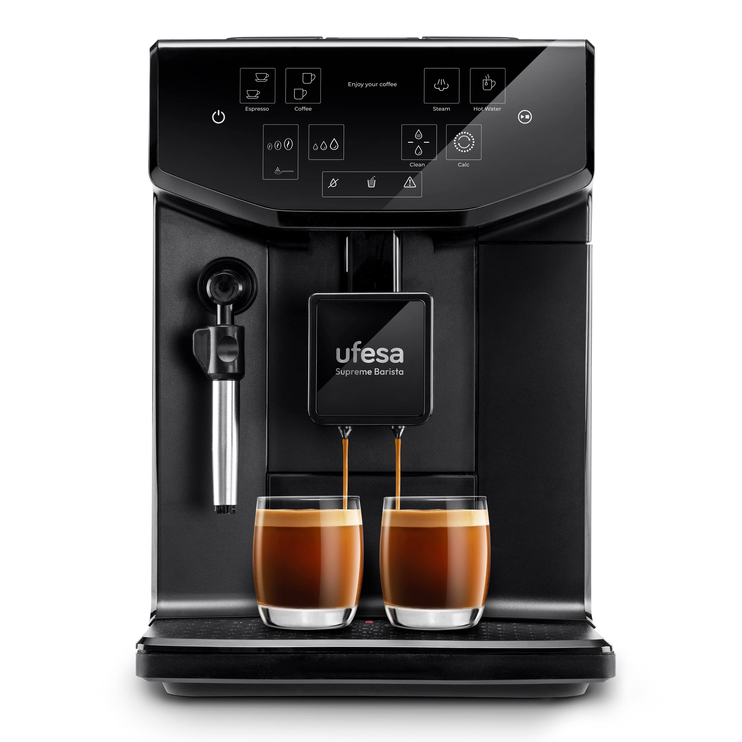 Автоматична кафемашина Ufesa Supreme Barista, 1550 W, 20 бара, 2 литра резервоар, Тъч контроли, Вградена мелачка, Регули...