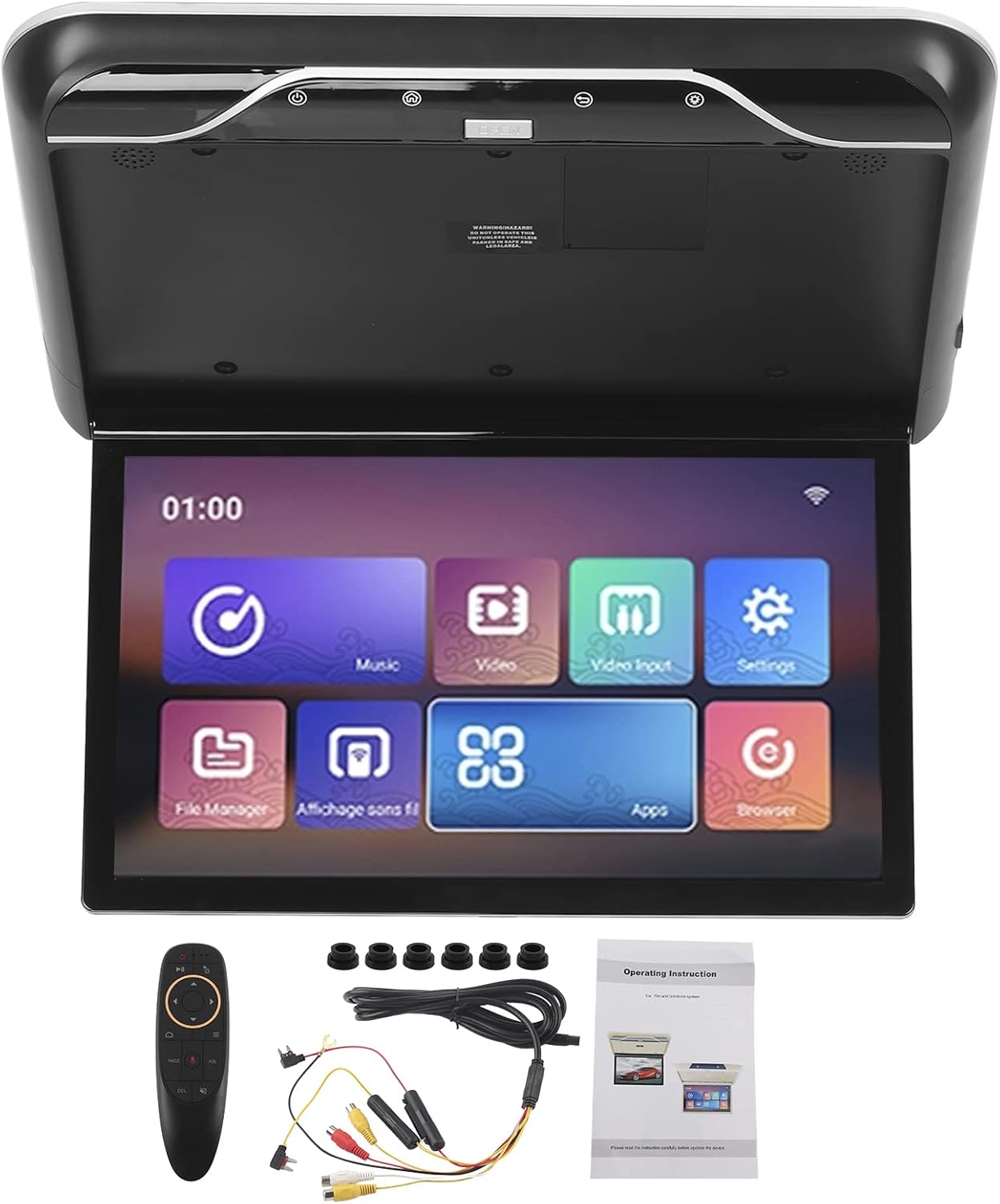 Монитор за монтиране на тавана на автомобил, 19-инчов телевизор с подвижен дисплей за таван, съвместим с HDMI и дистанци...