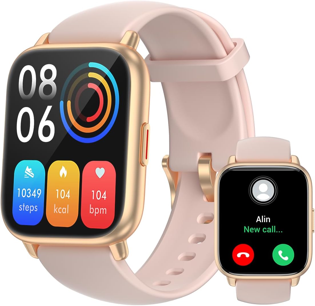 Смарт часовник RUIMEN, Bluetooth, Spo2, Пулс, Следене на съня, Крачкомер, 100+ спорта, IP68, Android / iOS, Розов