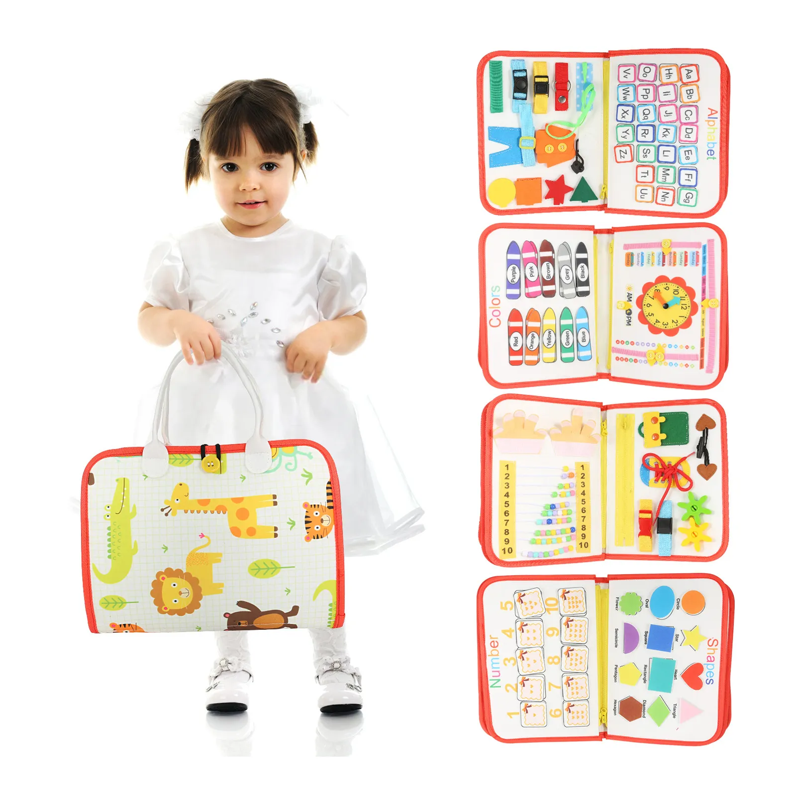 Бизиборд, Интерактивна книжка Монтесори, Занимателна игра, Дъска за учене, Развитие на фина моторика, Подарък за дете, М...