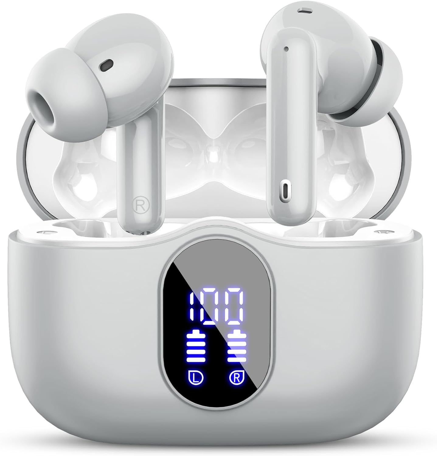 Безжични слушалки Btootos A90 Pro, До 40 часа музика, Bluetooth 5.3, 4 шумопотискащи микрофона, IPX7, Дисплей, Сиви